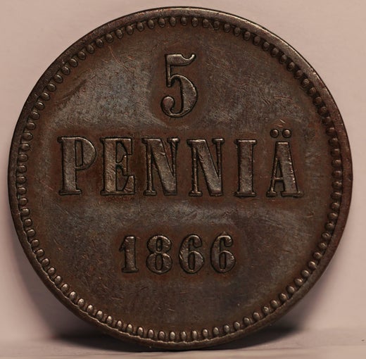 5 Penni&auml; 1866 I ( VF )