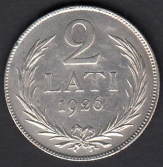 Latvia 2 Lati 1926 KM-8 ( UNC ) Silver 10 gr / 835