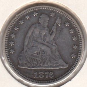 USA 1/4 Dollar 1876 KM-A98 ( VF ) solder trace, Silver