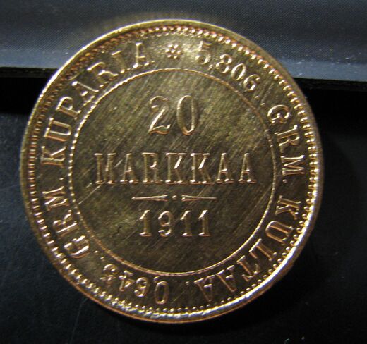 20 Markkaa 1911 ( AUNC ) Au 6,45gr / 900