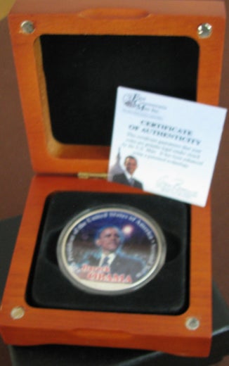 USA 1 Dollar 2012 Barack Obama ( BU ) colored, original box and certificate